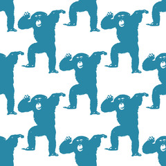 Nature illustration. Post card. Animals from the jungle. Chimpanzee at the zoo. Seamless pattern.
