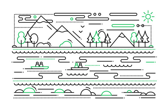 Water Tourism - line flat design illustration
