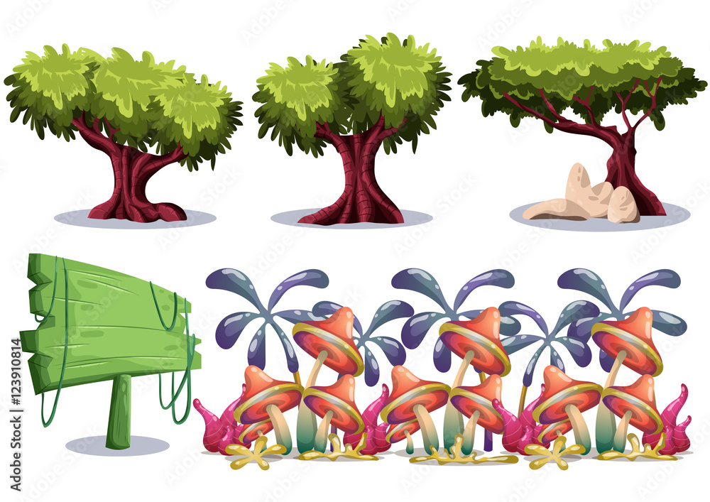 Poster cartoon vector nature landscape object with separated layers for game art and animation game design 