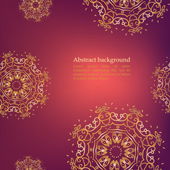 Vector background with golden mandala and text field. 