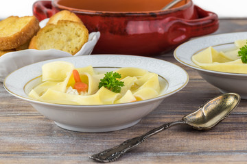 Fresh homemade chicken soup with noodles.