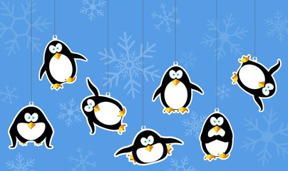 greeting card with penguin and snow © toodtuphoto