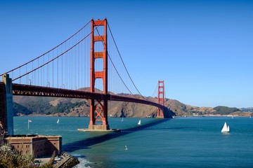 Fototapeta na wymiar Golden Gate San Francisco and a sailing ship