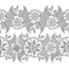 Set of two seamless pattern floral borders isolated on white background.