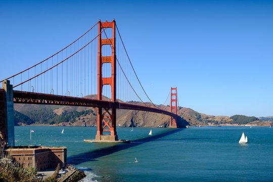Golden Gate San Francisco and a sailing ship