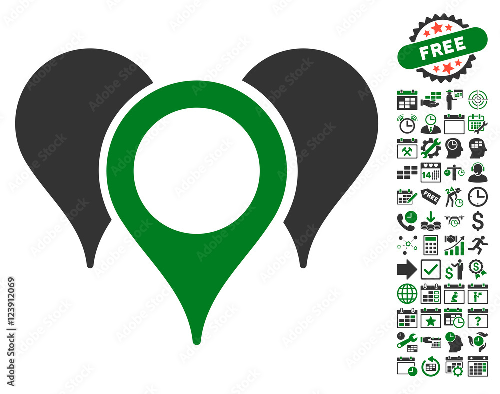 Poster map pointers icon with bonus calendar and time service design elements. vector illustration style is
