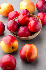 Fresh fruit on the gray background.