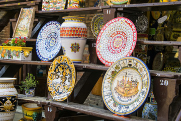 Traditional Italian ceramics - on display in souvenir shop.