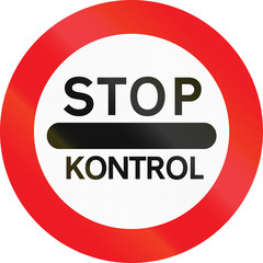 Road sign used in Denmark - Stop, control