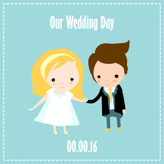 Wedding invitation card. Cartoon characters. Vector