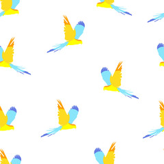 Seamless geometric pattern with color parrots. Vector summer background