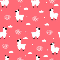 Seamless pattern polka dot with lama and clouds. Vector  background © yanabear