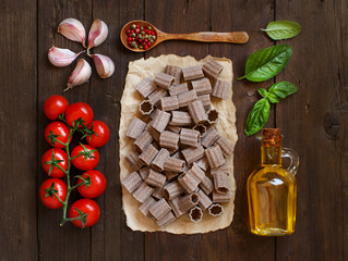 Whole wheat pasta, vegetables,  herbs and olive oil