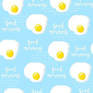 Breakfast seamless pattern. Vector illustration with text  and eggs