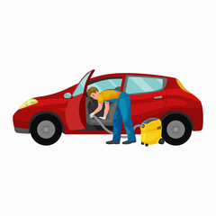Fototapeta premium car wash services, auto cleaning with water and soap