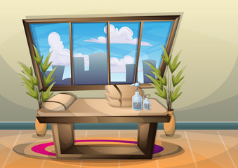 cartoon vector illustration interior spa room with separated layers in 2d graphic