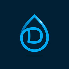 D letter logo in blue water drop.