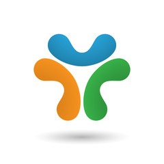 Abstract icon of three curved elements.