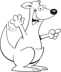 Black and white illustration of a kangaroo pointing.