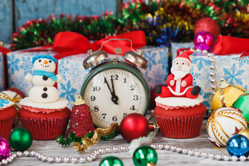 Christmas cupcakes with colored decorations