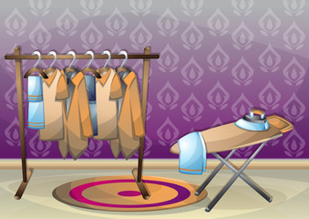 cartoon vector illustration interior clothing room with separated layers in 2d graphic