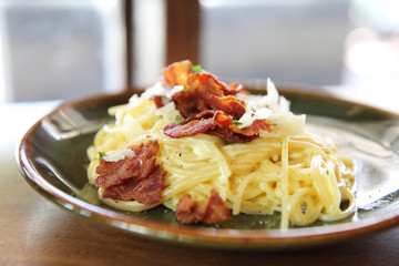 Spaghetti Carbonara with bacon and cheese