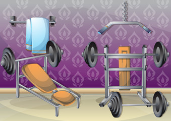 cartoon vector illustration interior fitness room with separated layers in 2d graphic