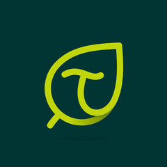 T letter logo in green leaf.