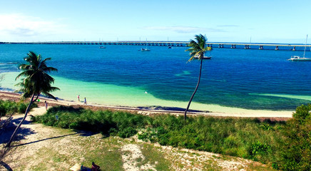 Old bridge in Bahia Honda State Park, aerial view of Florida