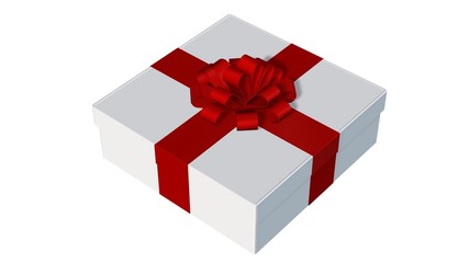 Present gift box for Christmas or birthday with red ribbons  isolated on white