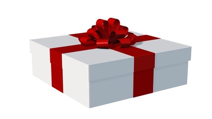 Present gift box for Christmas or birthday with red ribbons  isolated on white