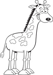 Black and white illustration of a giraffe.