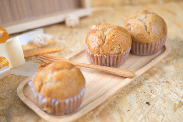 Healthy vegan banana muffins. Selective focus