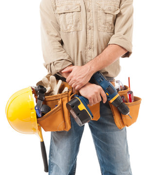 Construction worker contractor carpenter isolated on white background
