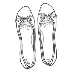 Vector Sketch Illustration - Pair of Women Ballet Flats. Top View