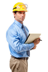 Architect construction contractor businessman isolated on white background