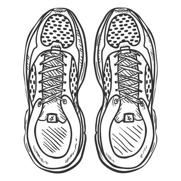Vector Sketch Illustration - Pair of Running Shoes. Top View