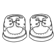 Vector Sketch Illustration - Pair of Topsider Men Shoes. Front View