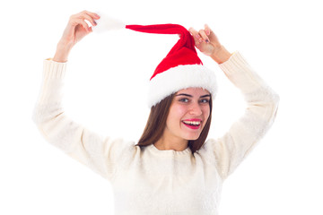 Woman in red christmas hat