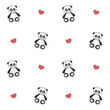 cute cartoon panda seamless vector pattern background illustration