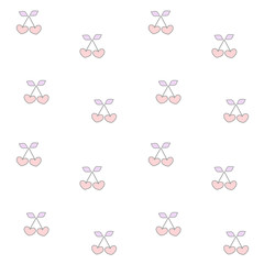 cute cartoon pink and purple heart cherry seamless vector pattern background illustration

