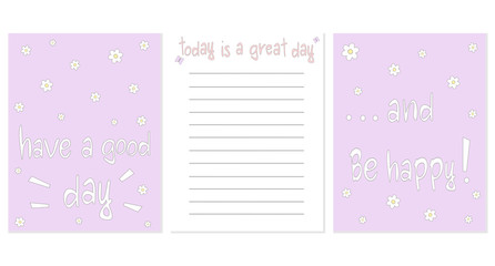 cute printable vector design template for notebook with positive and inspirational hand drawn quotes

