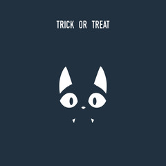 Halloween cat symbol using negative space silhouette. Animal holiday cartoon with adorable cute kitten.