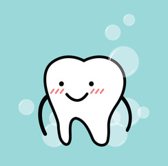 Vector of Healthy cute cartoon tooth with bubble