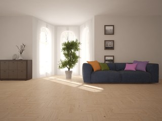 White interior design with sofa