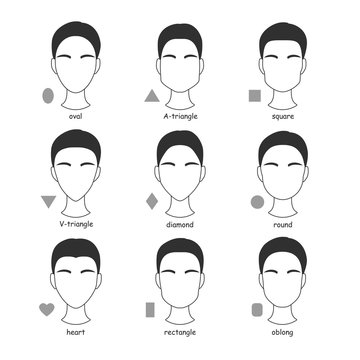 Female face types. Women with different face shapes. Vector cartoon illustration.