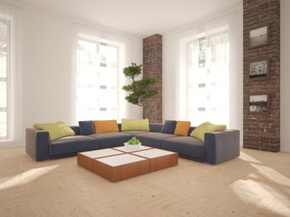 White interior design of living room