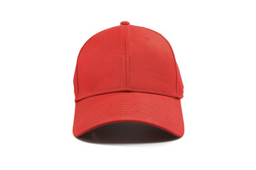 Closeup of the fashion red cap isolated on white background. - obrazy, fototapety, plakaty