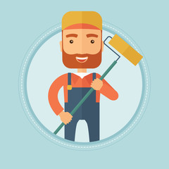Painter with paint roller vector illustration.