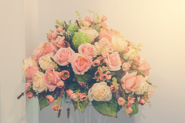 Beautiful plastic flowers vintage tone style for postcard.